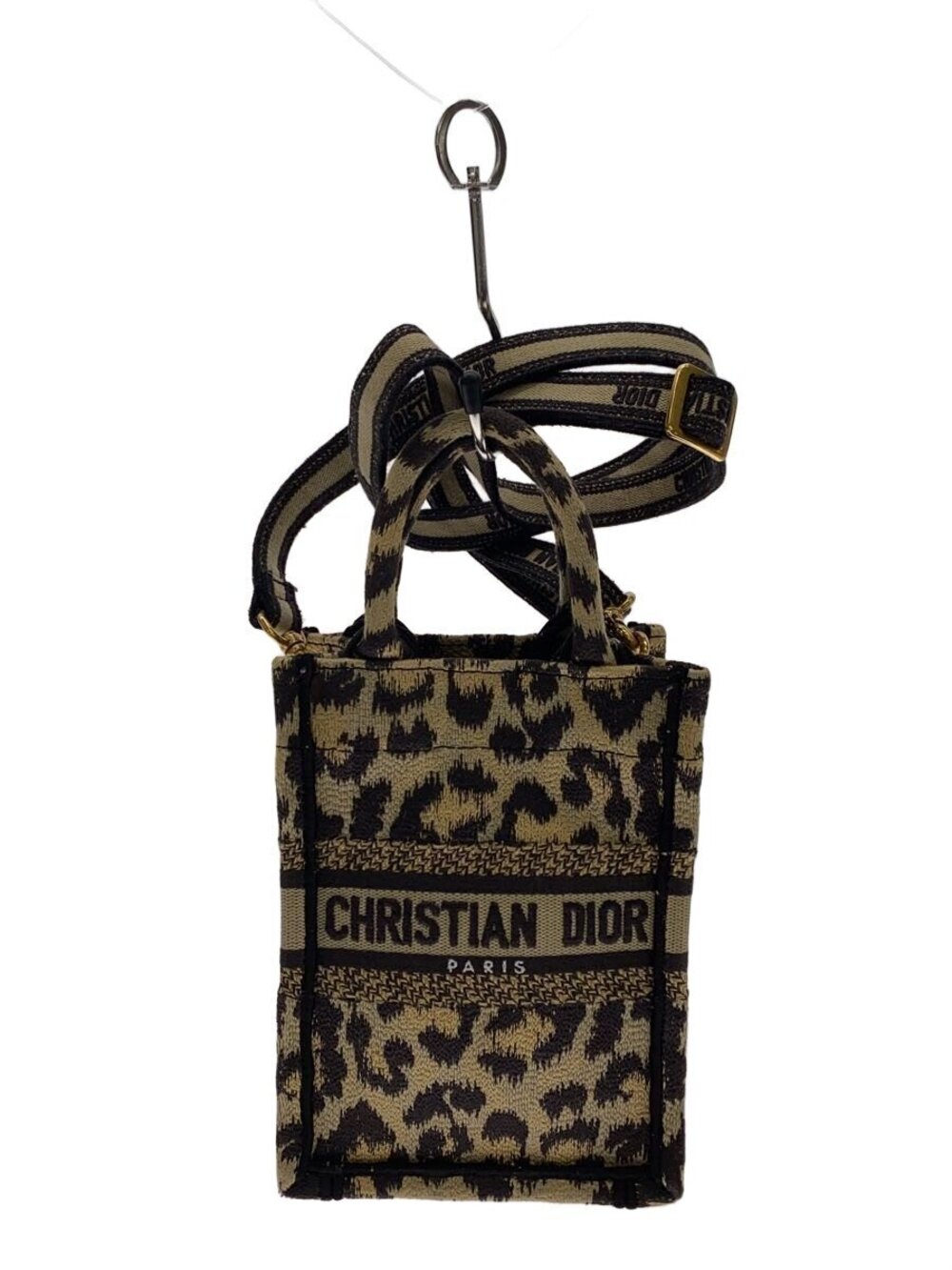 Christian Dior Book Tote Shoulder Bag Canvas Beige Tan Animal